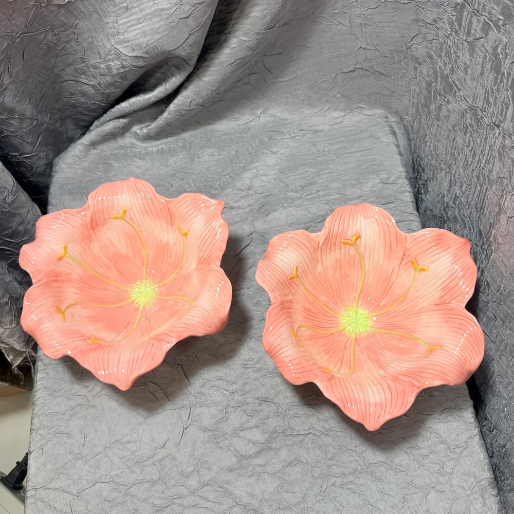 Ambiance Collections Lily by Nanette Vacher Pink Flower Ceramic Bowls Set of 2